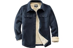 Puhope Men's Polar Fleece Warm Sherpa Lined Shirt Jacket for Men Thick Button Down Jacket with Multi Pockets