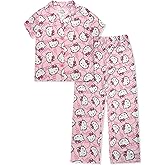 Hello Kitty Girls Pajama Set - 2 Piece Girls Pjs Button Down Short Sleeve & Pants For Kids - Official Product