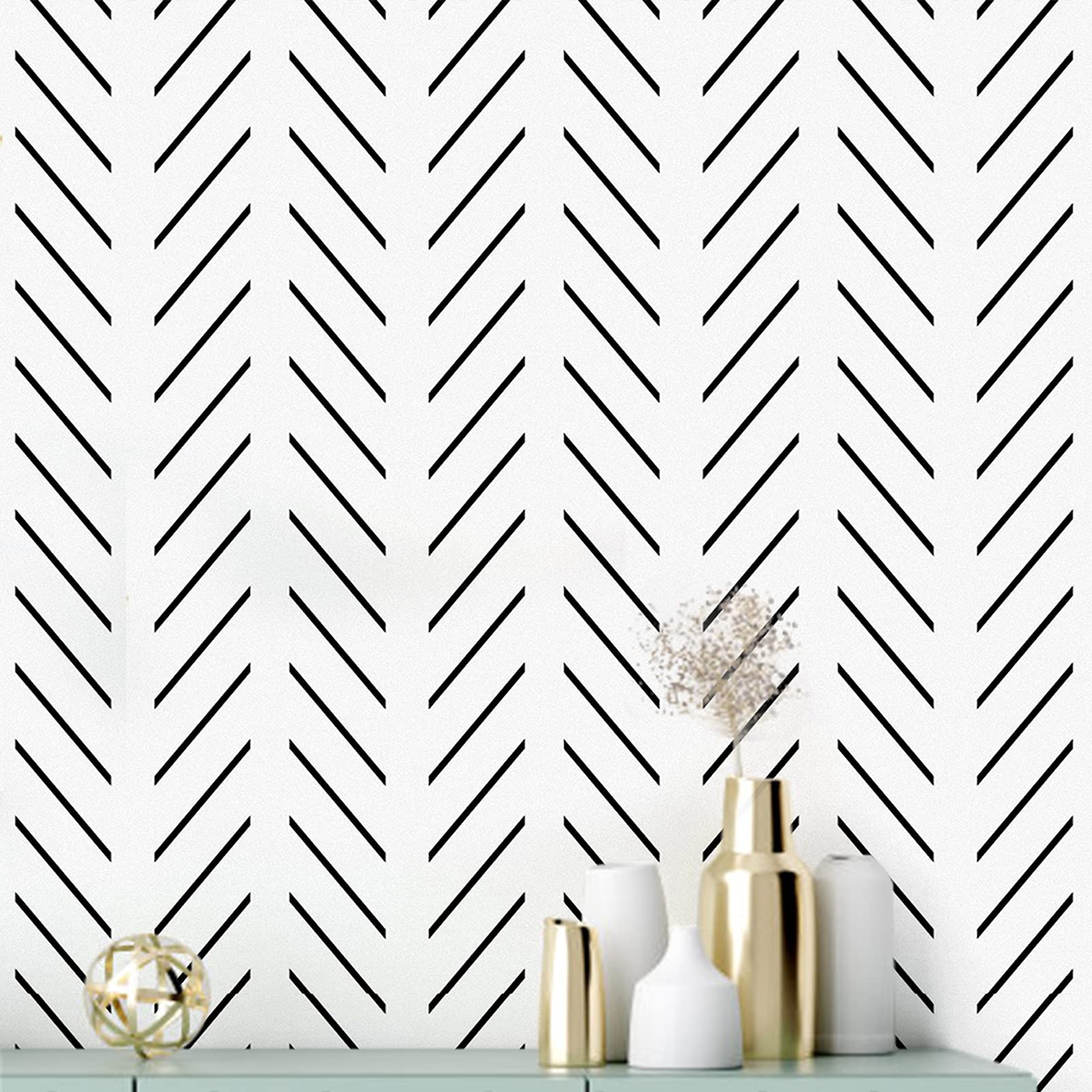 Photo 1 of Erfoni Black and White Peel and Stick Wallpaper Modern Herringbone Contact Paper Bathroom 17.7inch x 118.1inch Geometric Removable Wallpaper Peel and Stick Self Adhesive Contact Paper for Accent Wall