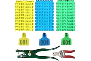 GMXZX 300PCS 001-100 Number Plastic Livestock Cattle Ear Tags Farm Animal Tags ID Tags Green Yellow Blue Ear Tagger + Ear Tag Applicator + Ear Tag Remover for Cattle Cow Pig Goat Sheep
