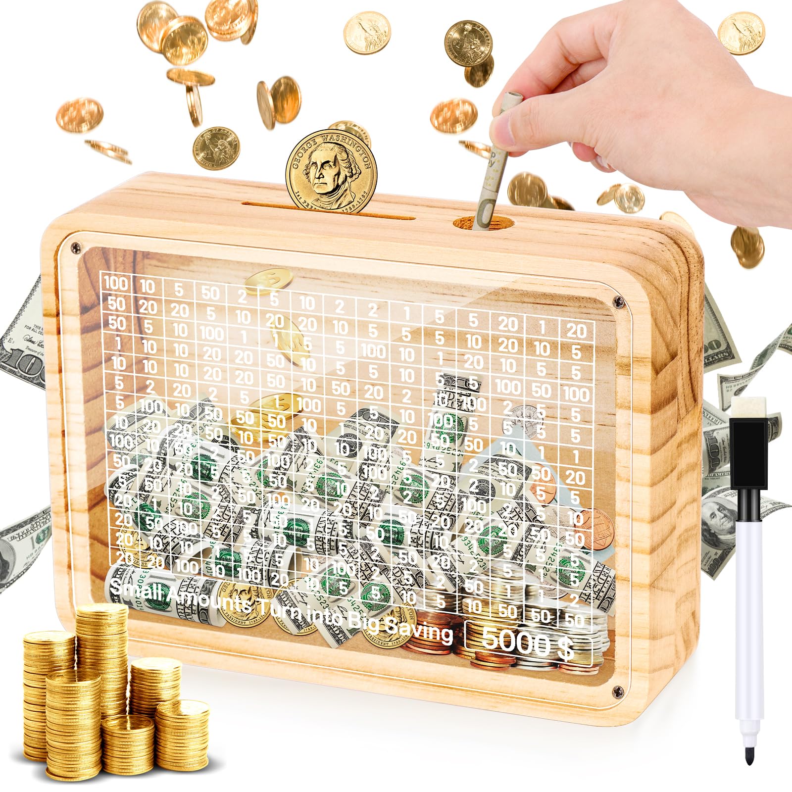 Cash Vault Wooden Savings Box, 5000 Savings