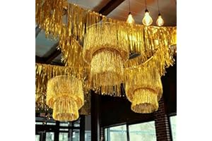 Hahafelt Gold 6 Pcs 1920s New Year's Eve Party Decorations 2 Tier Tinsel Fringe Chandelier Foil Fringe Tassels Trim Shiny Hanging Ceiling Banners for 1920s Disco Birthday Grad Party Props