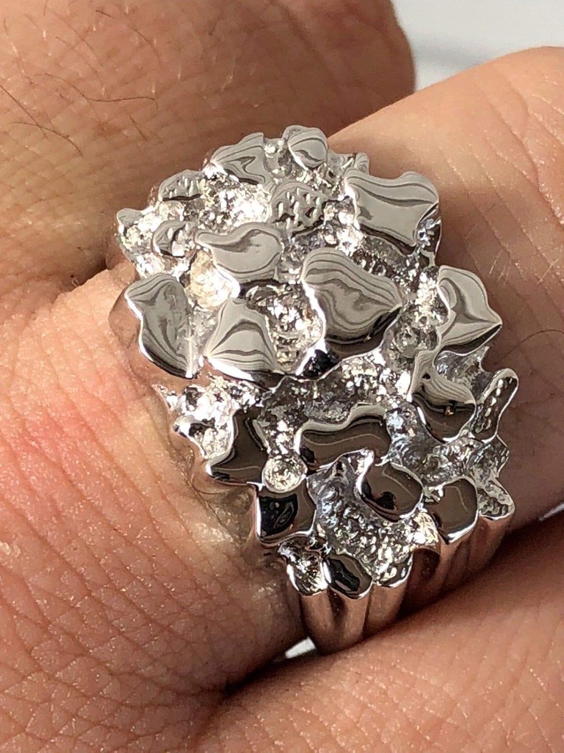 Harlembling Solid 925 Sterling Silver Men's Silver Ring - Nugget Ring - Pinky or Ring Finger - Sizes 7-13|