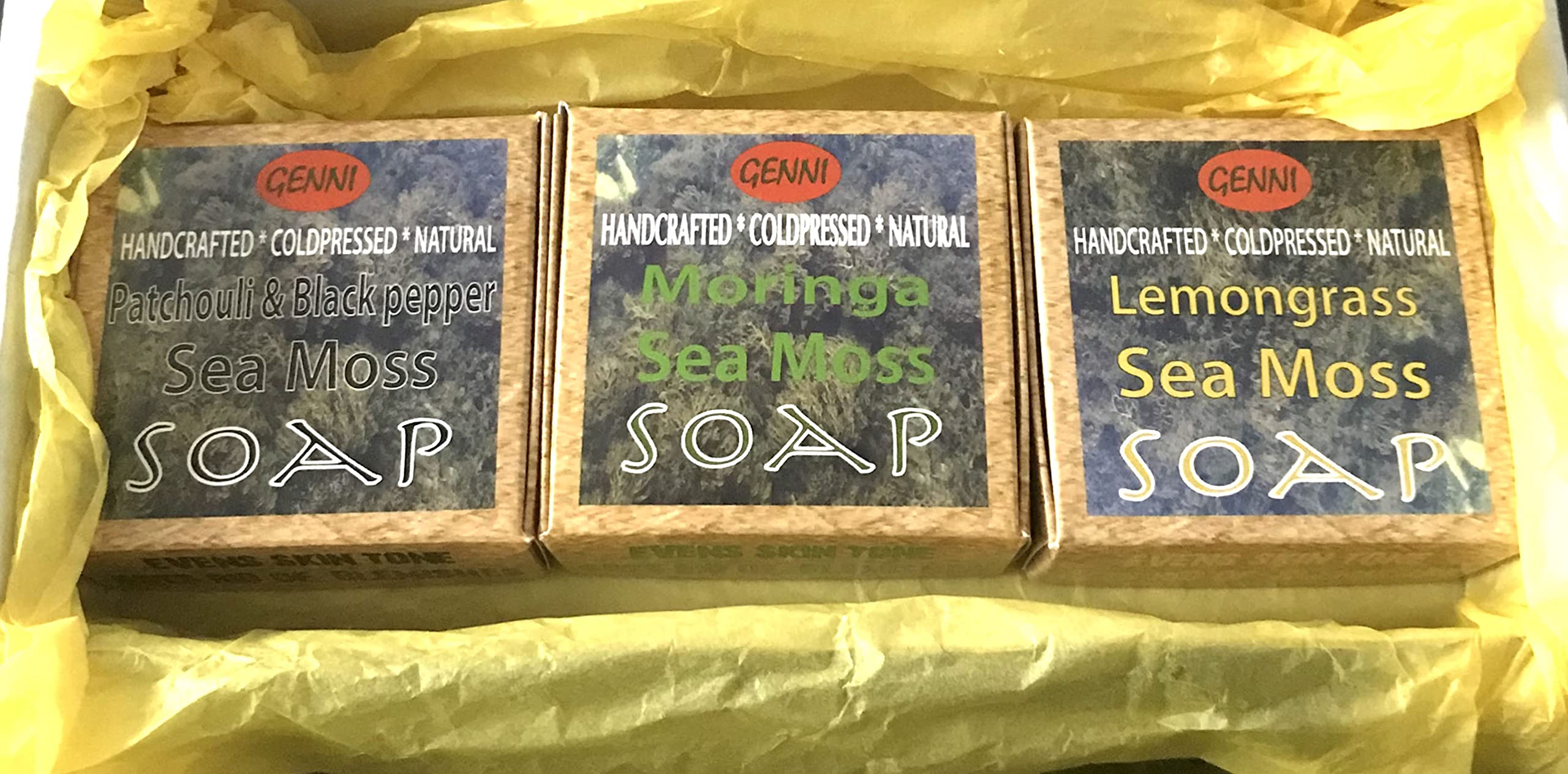 Sea Moss & lemongrass soap approx 120g | Handcrafted & Cold-pressed soap made with wildcrafted Sea moss and natural ingredients |100% Vegan & Animal friendly | EU Cosmetic Regs compliant (3 pack)