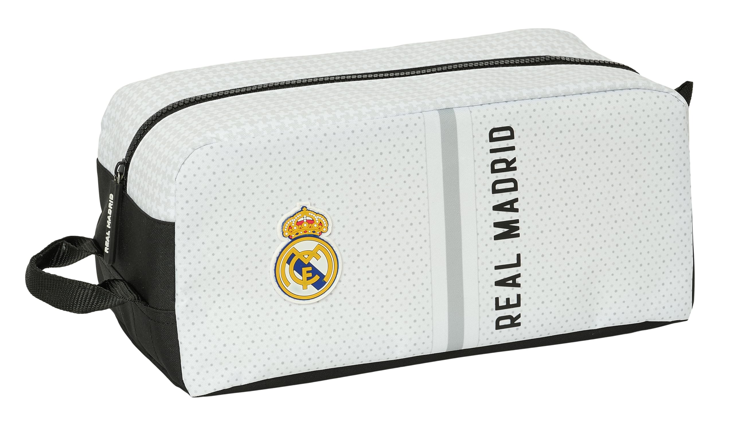 SAFTA Real Madrid 1st Team 24/25 – Medium Shoe Rack, Multi-Purpose, Pencil Case, Sport, Extracurricular Football, Comfortable and Versatile, 34 x 18 x 15 cm, White/Grey