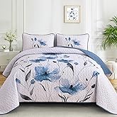 Mybedsoul Floral Quilt Set Queen Size, 3 Pieces Blue Bedspread Coverlet Set, Lightweight Farmhouse Botanical Bedding Set for Fall Winter All Season(96"x90")