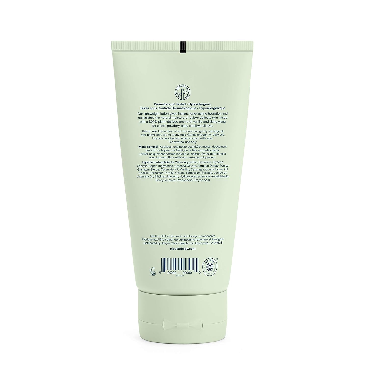 Pipette New & Improved Formula Baby Lotion, Hydration, Natural Moisture of Baby's Delicate Skin, Renewable Plant-Derived Squalane, Vanilla + Ylang Ylang Aroma, 6 fl oz: Beauty