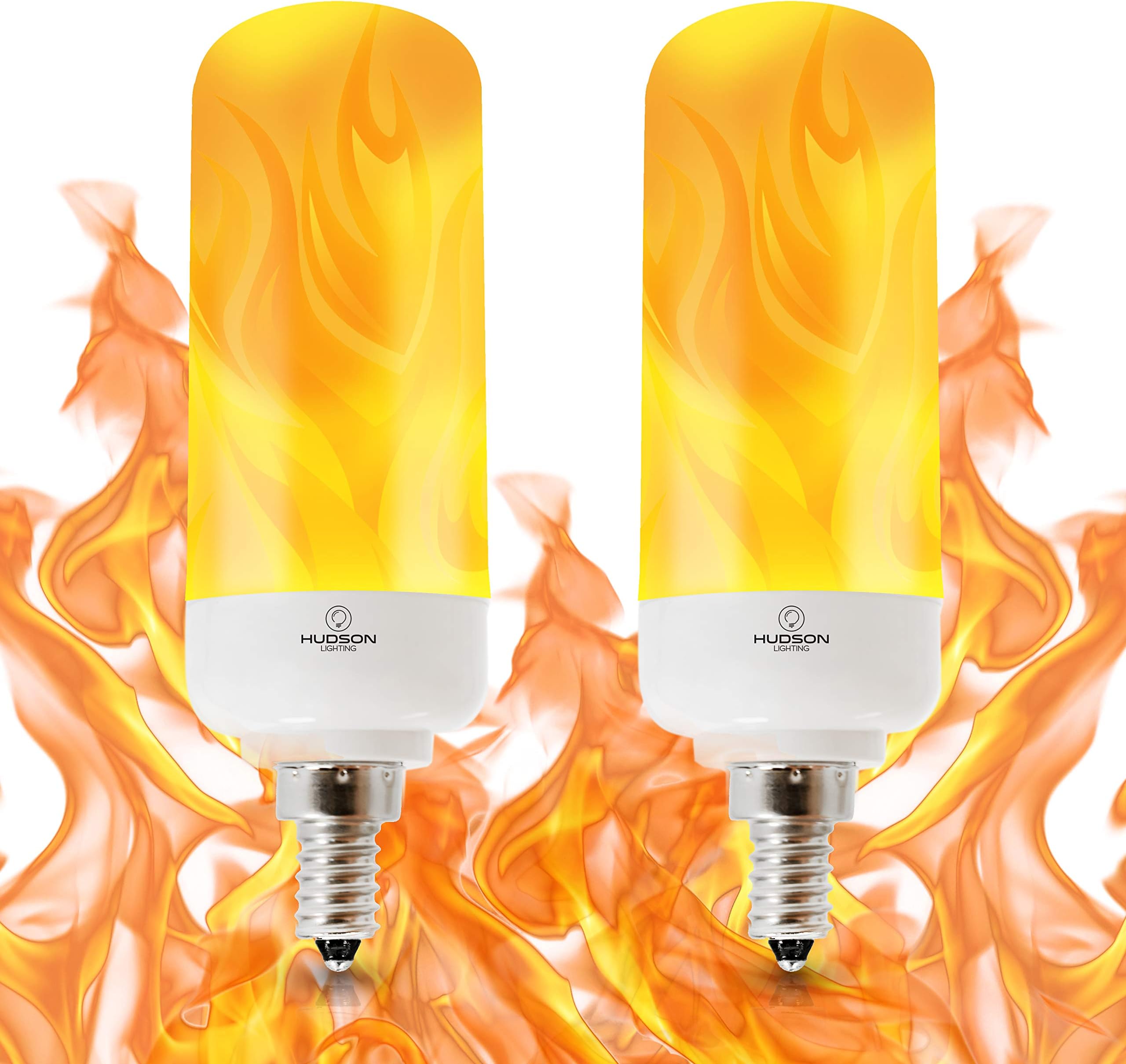 LED Flame Effect Light Bulb: E12 Candelabra Base Flame Bulbs - 3W - 200 Lumen - Energy Efficient Flickering Fire Lights for Indoor/Outdoor Use - 2 Pack