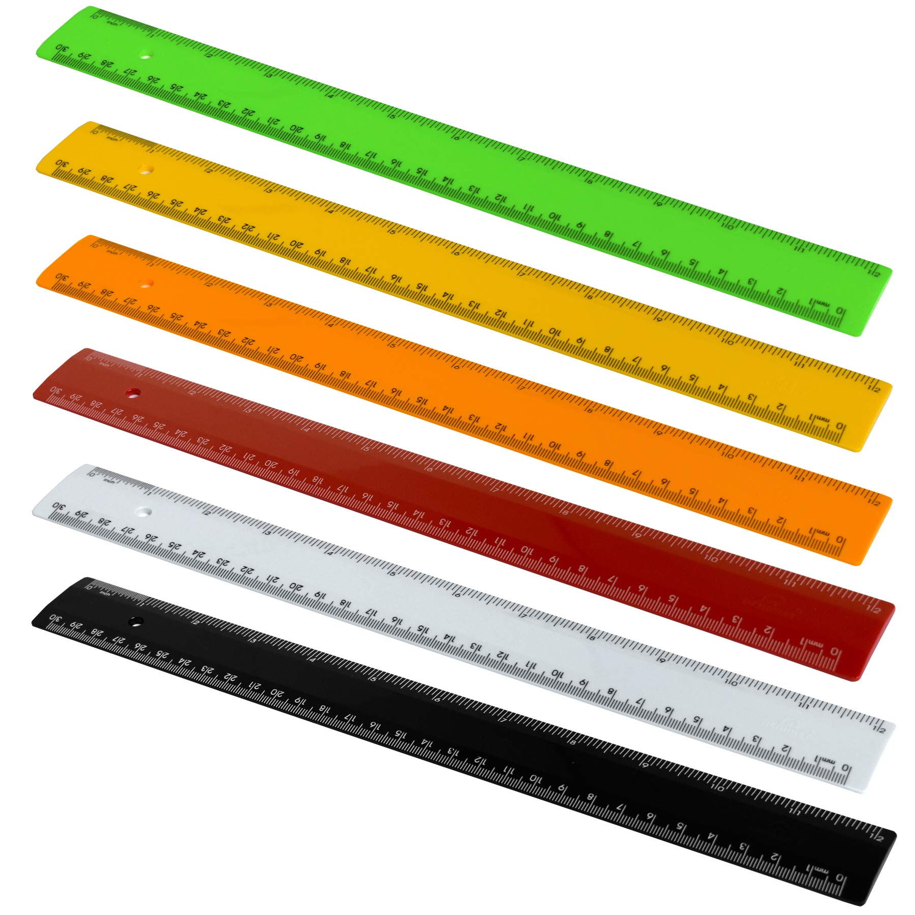 Acrimet Plastic Ruler 12 Inches and 30 Centimeters Measuring Device Tool for Student School Office Heavy Duty (Citric Assorted Color) (6 Pack)