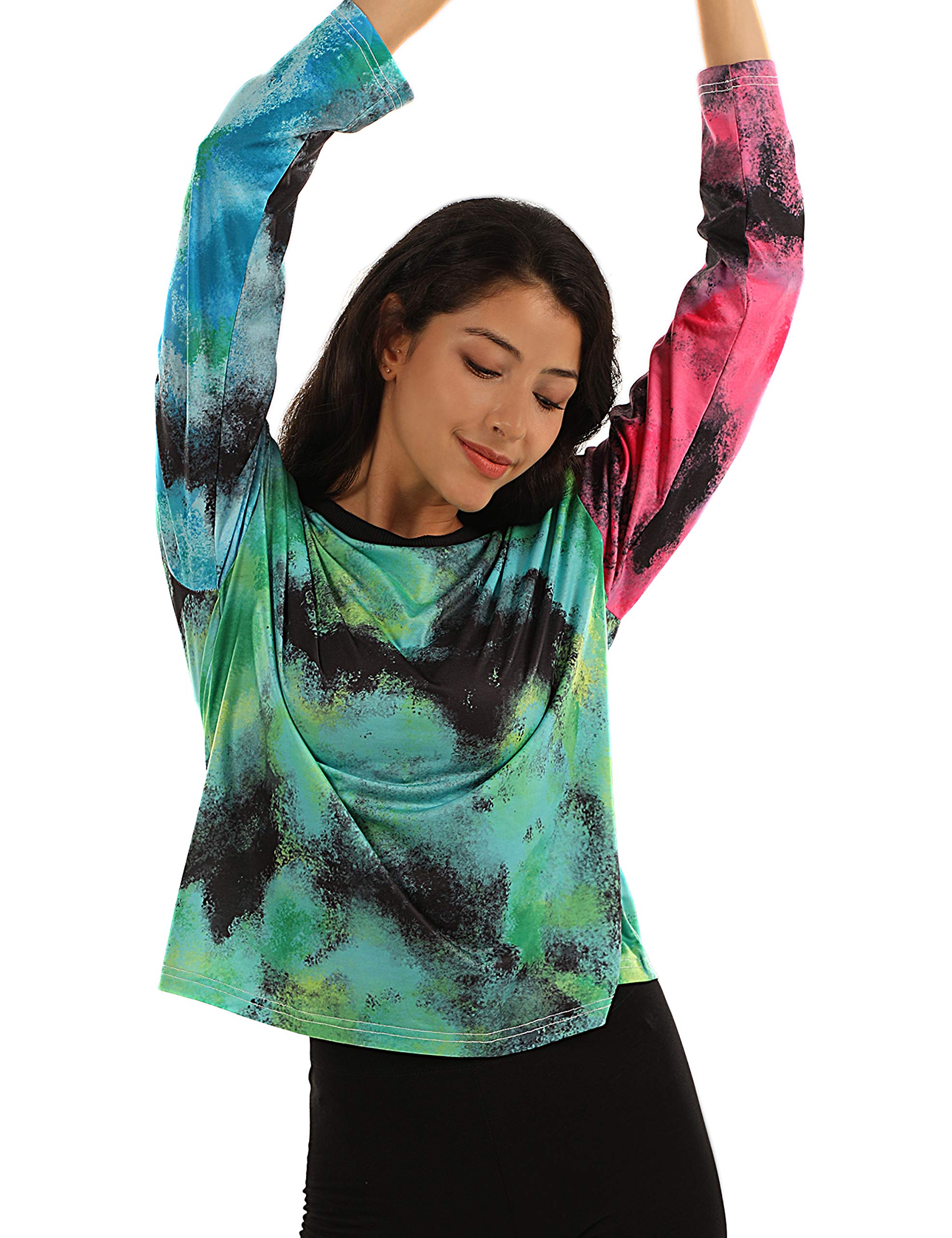 Blooming Jelly Tie Dye Shirt Long Sleeve Crew Neck T Shirts Casual Cute Tops Tee(M,Multi)