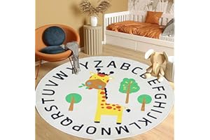 Apioiqa Cartoon Giraffe Rug Round Animal Print Rug 4Ft Play Mat Soft Giraffe Area Rugs Nonslip Circle Crawling Mat for Boys Girls Carpet for Kids Playroom Classroom Nursery Decor