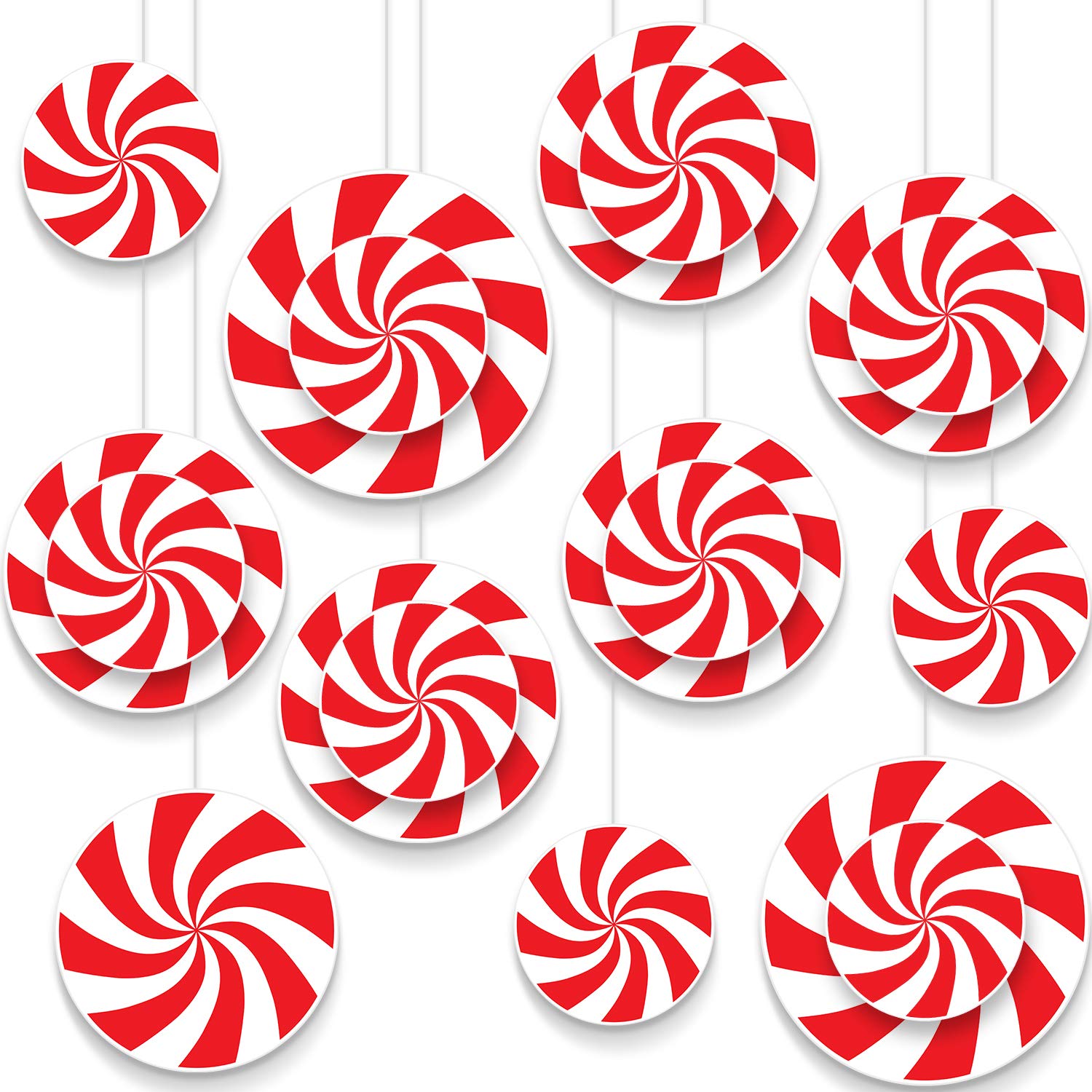 Photo 1 of 18 Pieces Peppermint Candy Cutouts Christmas Candy Cutouts Cardboard with Glue Point Dots for Winter Bulletin Board School Classroom Christmas Party Home Decoration Supplies, 3 Sizes