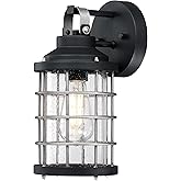Westinghouse 6122200 Villa Barone Vintage-Style One Light Outdoor Wall Fixture, Textured Black and Industrial Steel Finish, C