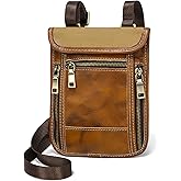 LANNSYNE Full Grain Leather Travel Wallet, Leather Cell Phone Belt Bag, Waist Pack Pouch, Neck Wallet Travel Pouch and Passport Holder for Men and Women Keep Valuables Safe