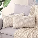 Gujiahone Corduroy Decorative Throw Pillow Covers 12x20 Inch Set of 2 Soft Boho Striped Lumbar Pillow Covers Modern Farmhouse Home Decor for Sofa Couch Living Room Cream White