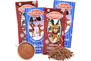 Needzo Christmas Red-Nosed Reindeer Hot Chocolate Packets, Individually Packaged Vanilla Flavored and Creamy Cocoa Powder, Holiday Stocking Stuffers, Pack of 4, 1.25 Ounces Each