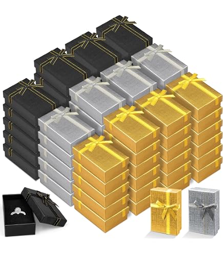 Swpeet 12PCS Boîtes Cadeaux Bijoux Beige 3,5x3,5x1 Pouces Avec Ruban Et Ciseaux - Emballage Élégant
