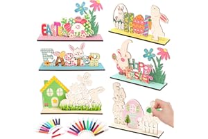 FUNCREVITY DIY Wooden Easter Crafts Set Paint Your Own Easter Egg Bunny Spring Easter Decorations Easter Party Favors Supplies for Boys Girls, Arts and Crafts Gifts for Kids Ages 3 4 5 6 7 8 Years Old