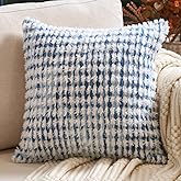 Aeckself Boho Chenille Tufted Pillow Cover 18x18 Inch, Decorative Square Throw Pillow Cover Neutral Pillowcase for Couch Bedroom Living Room, Blue White