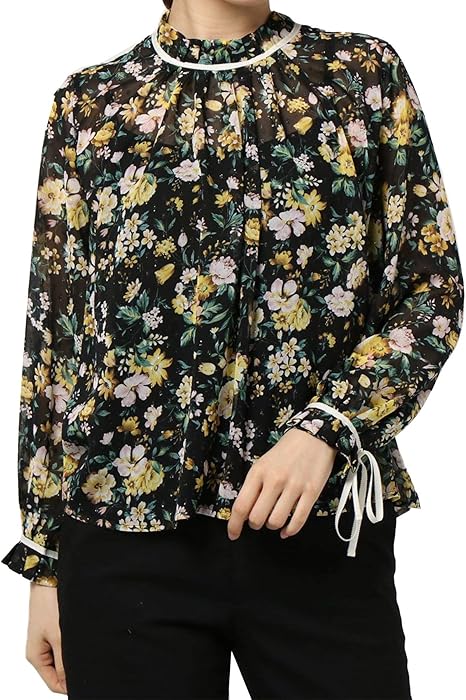 Amazon Fashionletter ファッションレター ボタニカルプリント タックネックブラウス シャツ ブラウス 通販