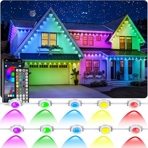INZIDOL Permanent Outdoor Lights,60m RGB Waterproof Eaves Lights, Party Daily RGB Roof Edge Lighting with App Control and Remote Control IP 68 Outdoor Fairy Lights for Christmas Lighting