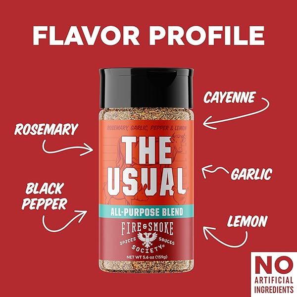 FIRE & SMOKE SOCIETY THE USUAL ALL PURPOSE BBQ SEASONING | BBQ RUBS FOR SMOKING AND GRILLING | CHICKEN, PORK, BURGERS | M 5.6 OZ