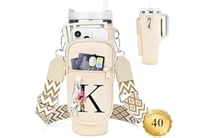 LOKASS Personalized Water Bottle Holder with Strap for Stanley Cup Accessories 40 oz Tumbler, Initial Water Bottle Carrier Bag W/ Phone Pocket, Ideal Thanksgiving/Christmas/New Year Gifts for Women/Girls