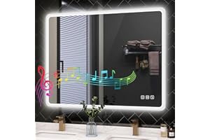 STARLEAD 28"x36" LED-Bathroom-Mirror-with-Lights, Wall-Mounted with Bluetooth Speaker, Anti-Fog, 3 Color Temperature, Dimmable Brightness, Waterproof, Tempered Glass, Frontlit & Backlit