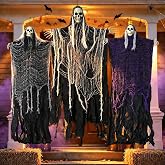 CZMIYRPY Hanging Halloween Decorations Halloween Skeleton Decorations 3 Pcs One 54.3" and Two 51.1" Grim Reapers Skeletons for Halloween Hanging Ghosts Skeleton for Porches, Yards and Doorways