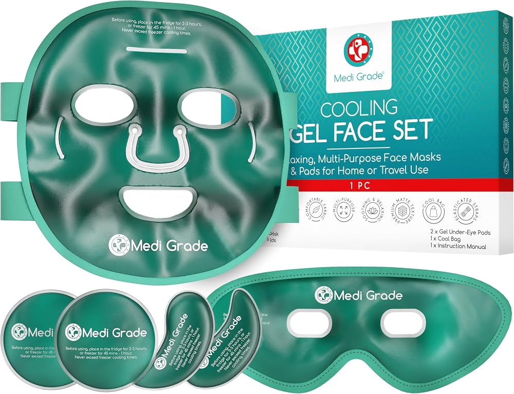 Medi Grade Face Ice Pack and Cooling Eye Mask Set, ChillGel Gel Mask, Green | Ice face mask and gel eye mask for puffy eyes a