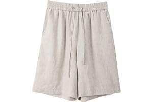 Amazhiyu Women 100% Linen Shorts High Waisted Elastic Drawstring Shorts with Pockets