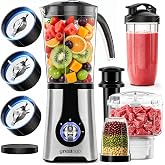 Blender and Food Processor Combo, Countertop Kitchen Small Smoothie Blender | Household Power Blender with 42 oz Pitcher, 24 oz Blending Cup, 17 oz Meat Grinder &amp; Vegetable Chopper, 10 oz Spice Grinder