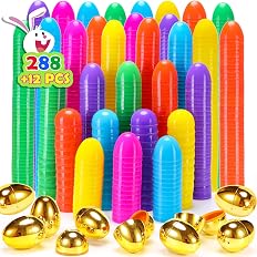 NEWBEA 300 Easter Eggs -2.36" Bright Colors Plastic Easter Eggs Empty Include 12 Golden Eggs Perfect for Eggs Hunt, Easter Ba