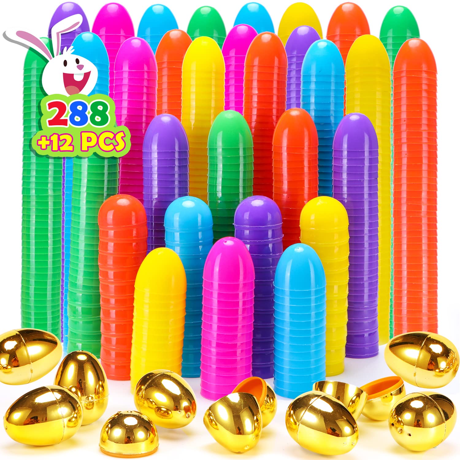 Photo 1 of NEWBEA 288 Easter Eggs -2.36" Bright Colors Plastic Easter Eggs Empty Include 18 Golden Eggs Perfect for Eggs Hunt, Easter Basket Stuffers, Party Favors