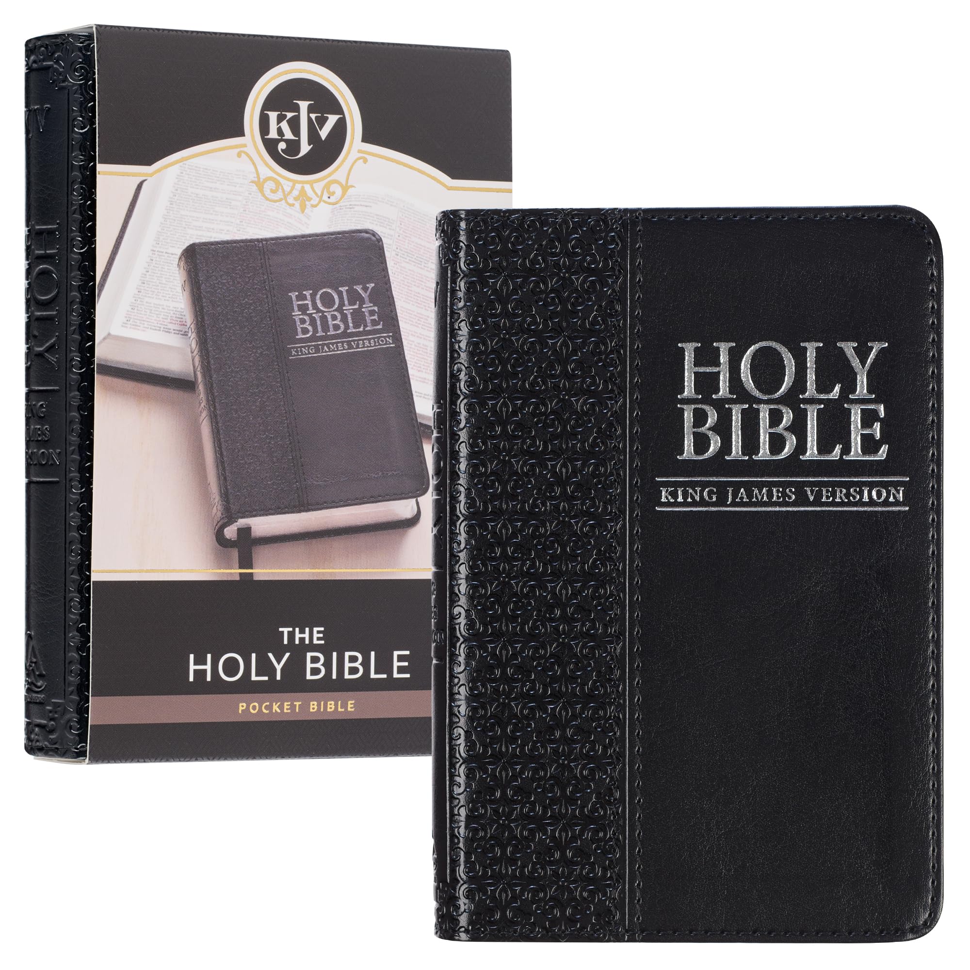 KJV Holy Bible, Mini Pocket Size, Black Faux Leather w/Ribbon Marker, Red Letter, King James Version (KJV Pocket Editions)