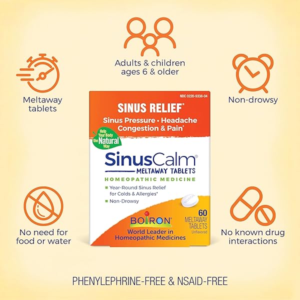 BOIRON SINUSCALM TABLETS FOR SINUS PAIN RELIEF, RUNNY NOSE, CONGESTION, SINUS PRESSURE, HEADACHE – 60 COUNT