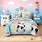 HOSIMA Cute Cat Queen Quilt Set for Teenage Girl Room Decor,Cartoon Colorful Pet Print Cat Quilt,Kawaii Bedding for Kids,Lightweight Aesthetic Animal Bedding with 2 Pillowcases.