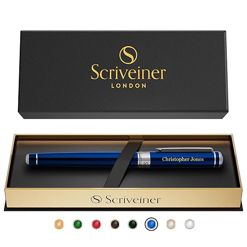 Scriveiner Personalized Midnight Blue Pen Stunning Blue Lacquer Luxury  Pen, Chrome Finish, Schmidt Ink Refill, Best Engraved Roller Ball Gift Set 