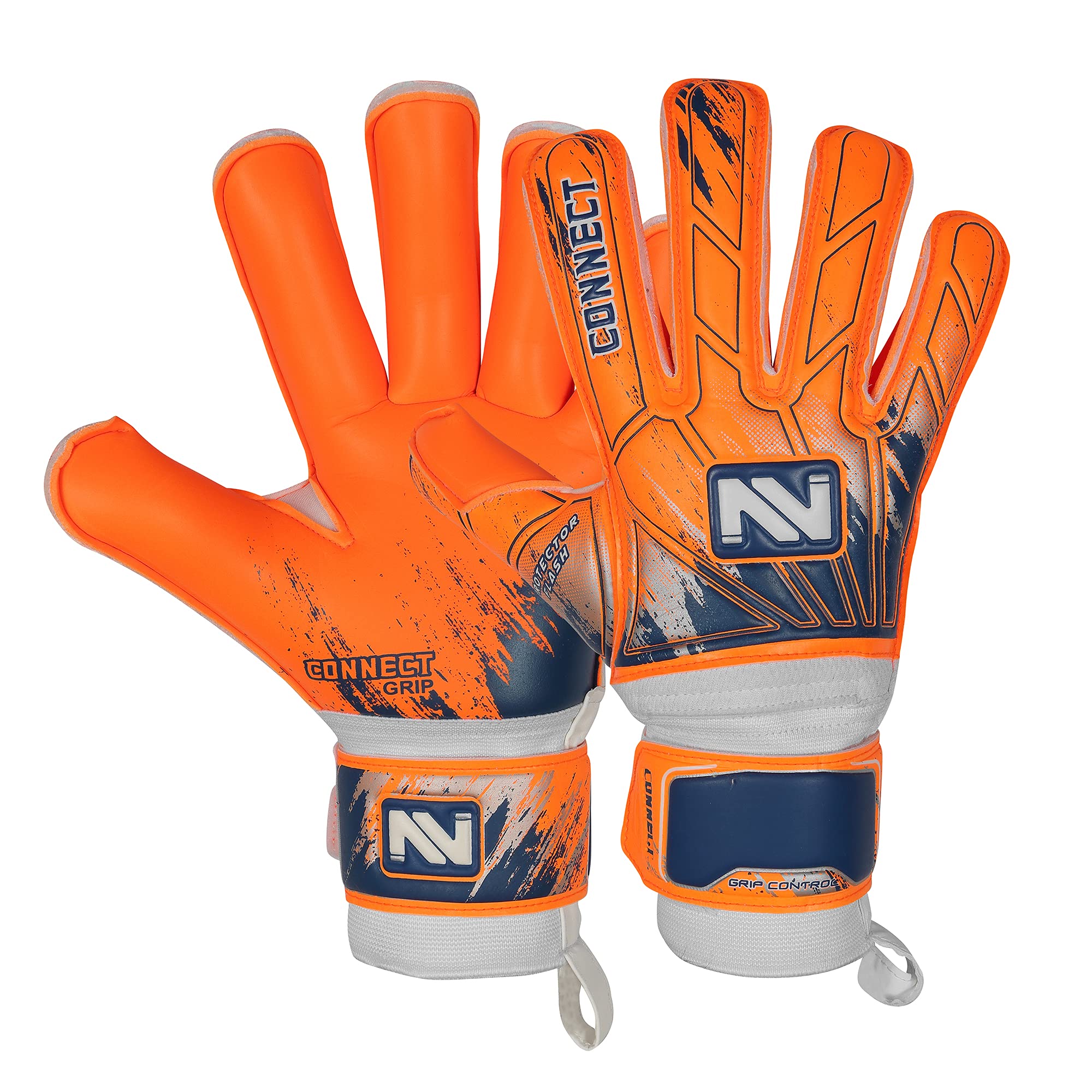 CONNECT Goalkeeper Gloves – 4mm Latex Pro-Grade Grip & Finger Support | Kids, Youth & Adult Goalie Gloves | Durable Football Gloves for Goalkeepers | Comfortable & Secure Fit (Flourcent Orange, 7)