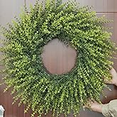 HUZIYAHAN 28In Large Boxwoods Door Wreaths for Front Door Spring Summer Outside All Season Green Year Round Artificial Greenery Wreath for Wall Window Rustic Farmhouse Home Outdoor Indoor Decorations