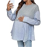 MakeMeChic Women's Going Out Striped Maternity T Shirt Crew Neck Long Sleeve Pregnancy Tops