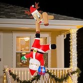 B&D 6FT Christmas Inflatable Reindeer Pulling Falling Santa Outdoor Decorations, Funny Hanging Inflatable Christmas Decorations Built-in LEDs Blow Up Yard Inflatable for Xmas Party Indoor Garden Roof