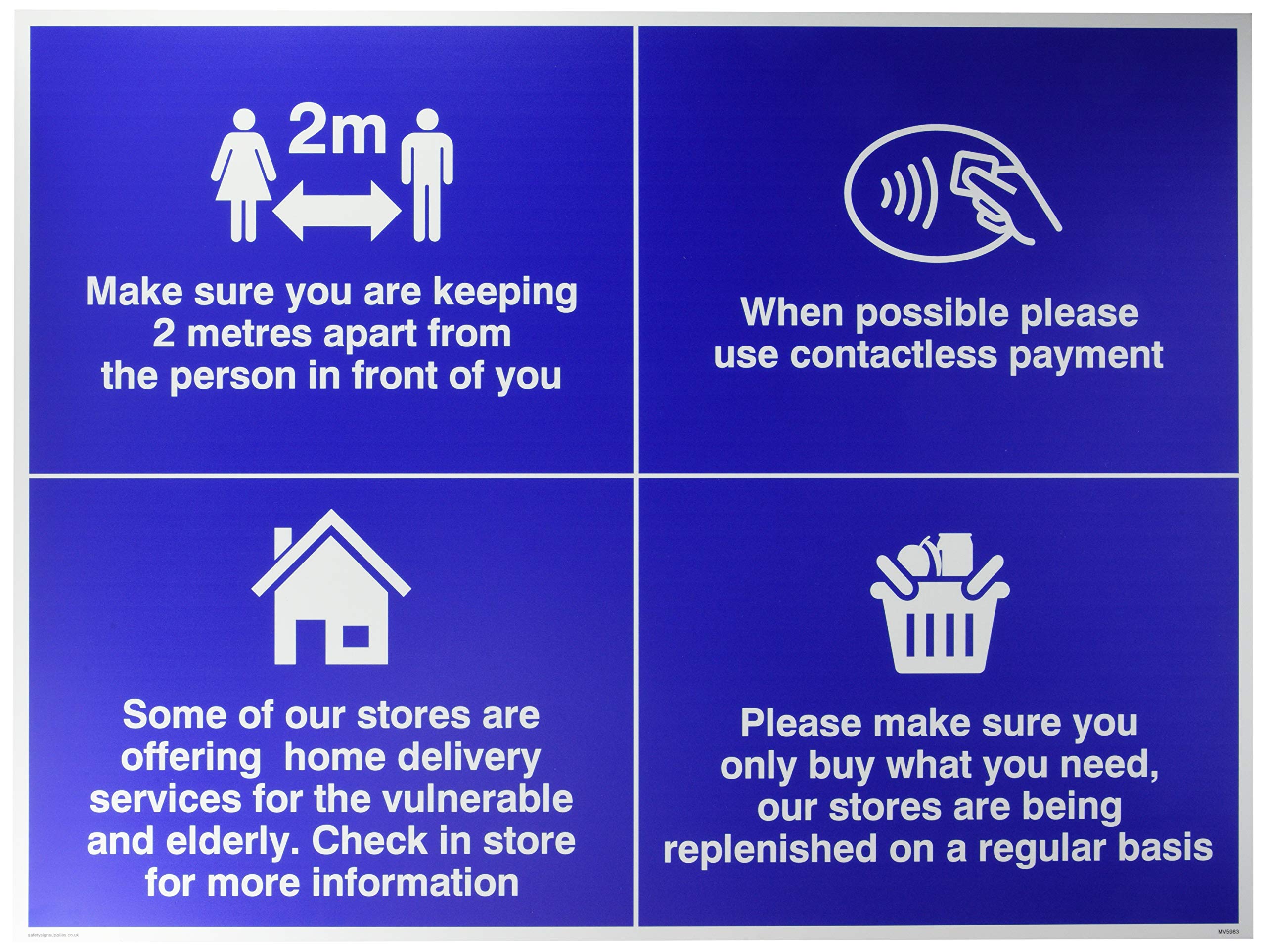 Store sign, social distancing, stock, local delivery, contactless payment