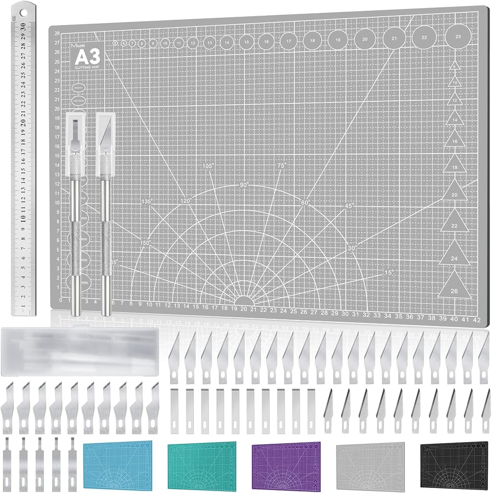 Miuzei A3 Cutting Mat Self-Healing Craft Mat with Steel Ruler Sewing Fabric