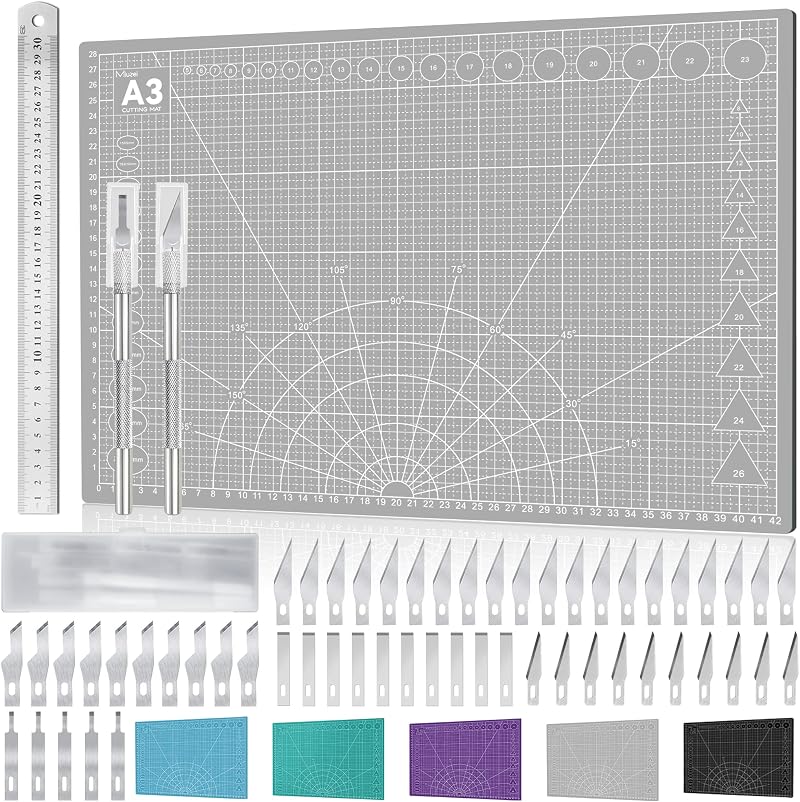 Miuzei A3 Cutting Mat Self-Healing Craft Mat with Steel Ruler Sewing Fabric