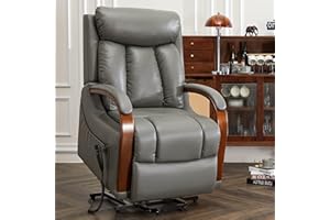 DYNOX Small Lift Chair Recliner with Heat and Massage, Dual Motor Power Lift Sofa for Elderly,Infinite Adjust for Back and Footrest,Side Pocket (FauxLeather,Grey)