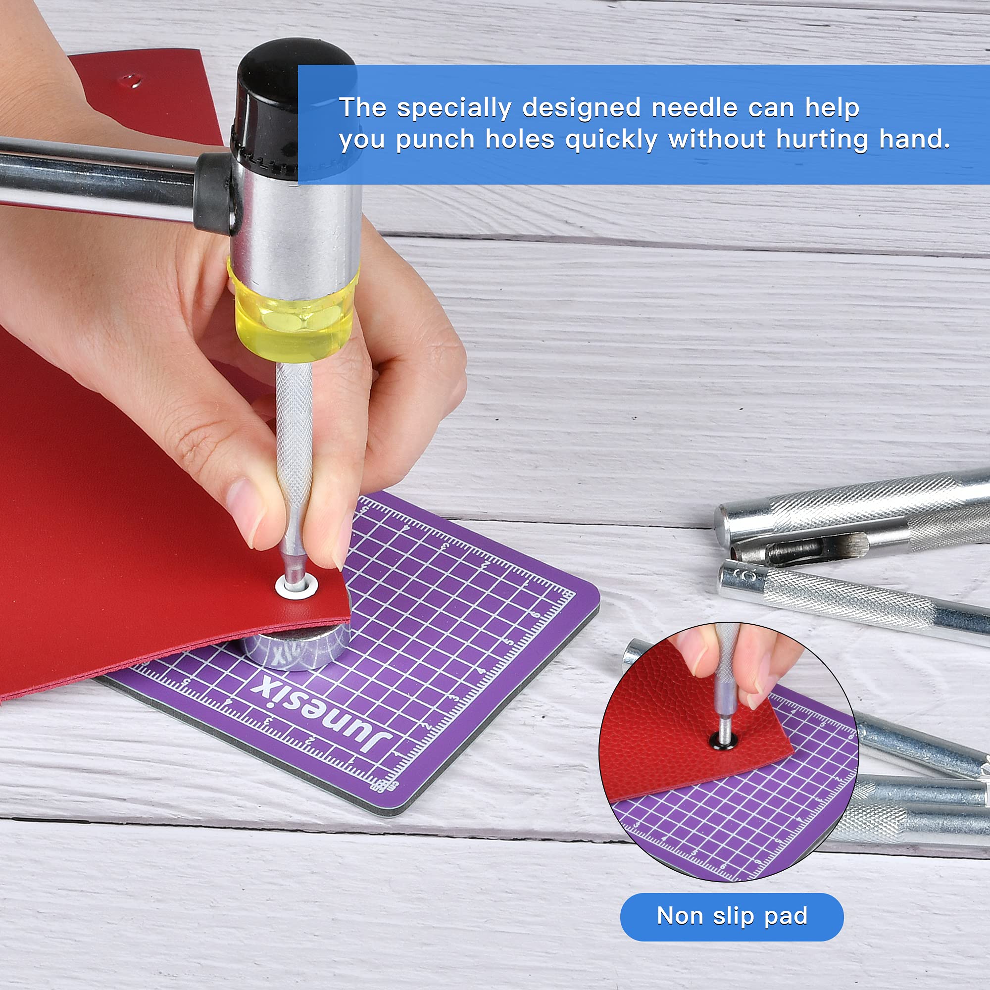 14Pcs Rivet Setter, Leather Die Punch Snap kit, Stainless Steel Rivet Setting Tool for Bag Making DIY Leather Crafts with Non Slip Base