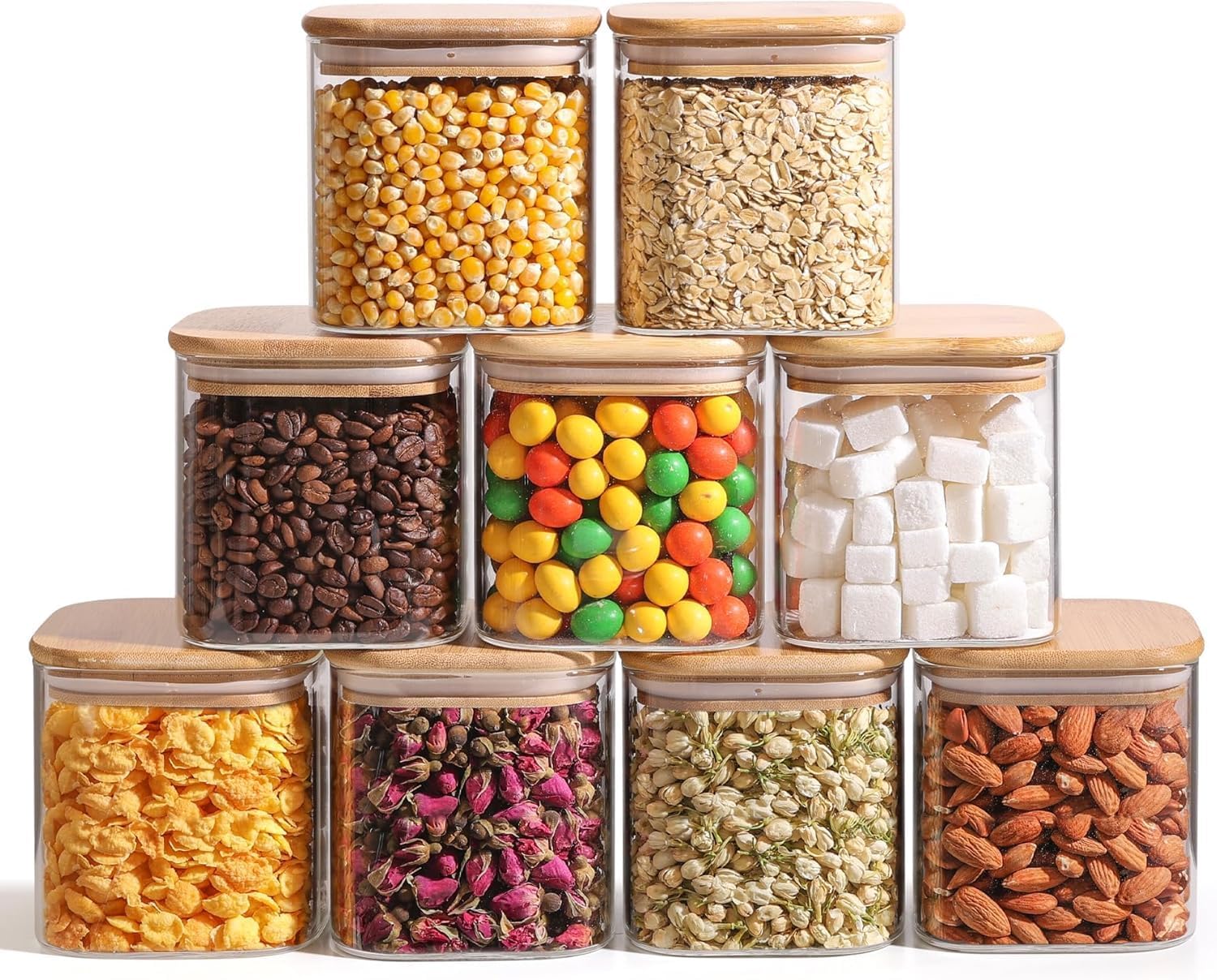 Photo 1 of ComSaf 0.7 Qt Glass Food Storage Jars Set of 9, Clear Glass Storage Containers with Lids, Pantry Organization Jar, Spice, Blooming Tea, Oat, Coffee and Sugar Container, Small Canister Set for Kitchen