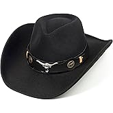 Women & Men Felt Western Cowboy Hat Classic Roll Up Brim Belt Buckle Cowgirl Fedora (M)