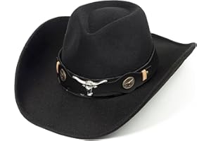 MEALAH Women & Men Felt Western Cowboy Hat Classic Roll Up Brim Belt Buckle Cowgirl Fedora (M)